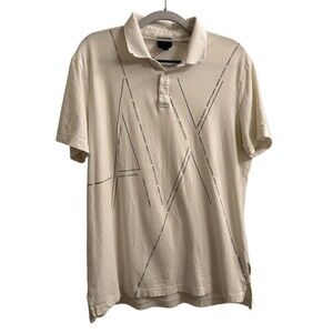 Armani Exchange Shirt Mens Large Polo All Over Spellout Print White Short Sleeve